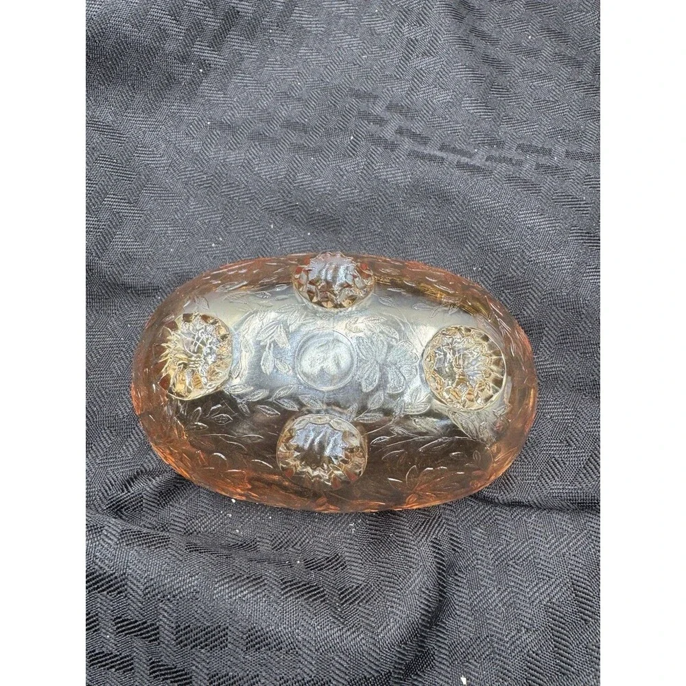 Vtg Carnival Glass Footed Oval Marigold Nut Candy Trinket Dish Bowl 5